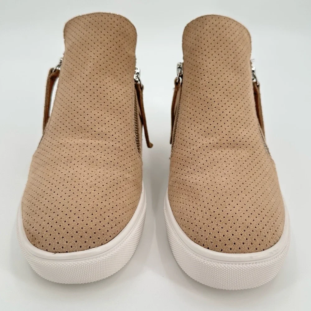 Steve Madden Caliber Leather Double Zip Taupe High Top Sneakers Women’s Size 9M